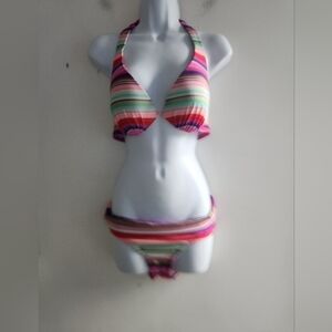 Victoria Secret Blue, Pink, Red, Gold 2 Piece Bathing Suit size 34D/XS